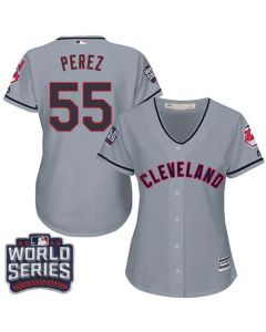 indians #55 Roberto Perez Grey 2016 World Series Bound Women's Road Stitched MLB Jersey
