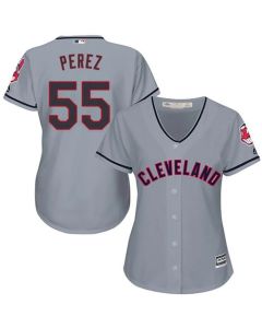 indians #55 Roberto Perez Grey Women's Road Stitched MLB Jersey