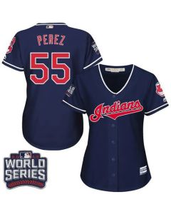 indians #55 Roberto Perez Navy Blue 2016 World Series Bound Women's Alternate Stitched MLB Jersey