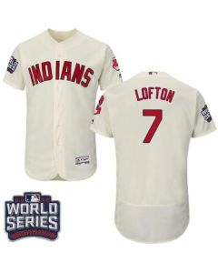 indians #7 Kenny Lofton Cream Flexbase Authentic Collection 2016 World Series Bound Stitched MLB Jersey