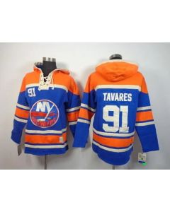Islanders #91 John Tavares Baby Blue Sawyer Hooded Sweatshirt Stitched NHL Jersey