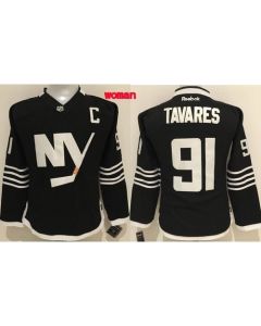 Islanders #91 John Tavares Black Alternate Women's Stitched NHL Jersey