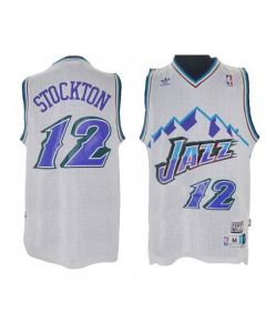 Jazz #12 John Stockton White Throwback Stitched NBA Jersey (White)