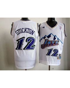 Jazz #12 John Stockton White Throwback Stitched NBA Jersey