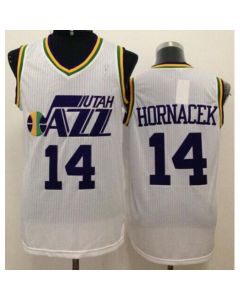 Jazz #14 Jeff Hornacek White Throwback Stitched NBA Jersey