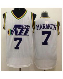 Jazz #7 Pete Maravich White Throwback Stitched NBA Jersey