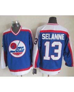 Jets #13 Teemu Selanne Blue/White CCM Throwback Stitched NHL Jersey