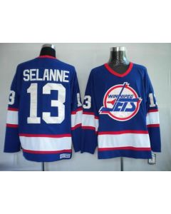 Jets #13 Teemu Selanne Stitched Blue CCM Throwback NHL Jersey