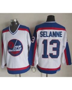 Jets #13 Teemu Selanne White/Blue CCM Throwback Stitched NHL Jersey
