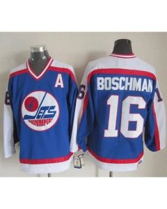 Jets #16 Laurie Boschman Blue/White CCM Throwback Stitched NHL Jersey