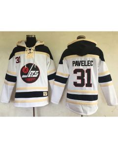 Jets #31 Ondrej Pavelec White Sawyer Hooded Sweatshirt Stitched NHL Jersey