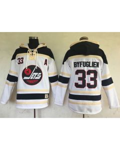 Jets #33 Dustin Byfuglien White Sawyer Hooded Sweatshirt Stitched NHL Jersey