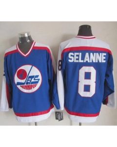 Jets #8 Teemu Selanne Blue/White CCM Throwback Stitched NHL Jersey