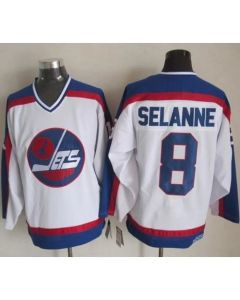 Jets #8 Teemu Selanne White/Blue CCM Throwback Stitched NHL Jersey