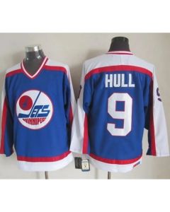 Jets #9 Bobby Hull Blue/White CCM Throwback Stitched NHL Jersey
