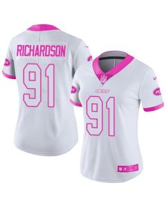 Jets #91 Sheldon Richardson White/Pink Women's Stitched NFL Limited Rush Fashion Jersey