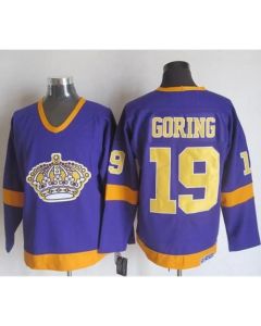Kings #19 Butch Goring Purple/Yellow CCM Throwback Stitched NHL Jersey