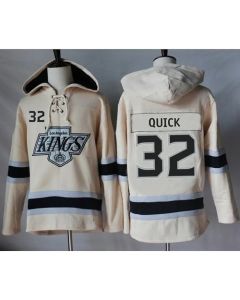 Kings #32 Jonathan Quick Cream Sawyer Hooded Sweatshirt Stitched NHL Jersey