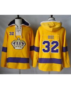 Kings #32 Jonathan Quick Gold Sawyer Hooded Sweatshirt Stitched NHL Jersey
