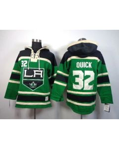 Kings #32 Jonathan Quick Green St. Patrick's Day McNary Lace Hoodie Stitched NHL Jersey