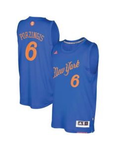 Knicks #6 Kristaps Porzingis Blue 2016-2017 Christmas Day Stitched NBA Jersey