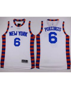 Knicks #6 Kristaps Porzingis White Hardwood Classics Performance Stitched NBA Jersey