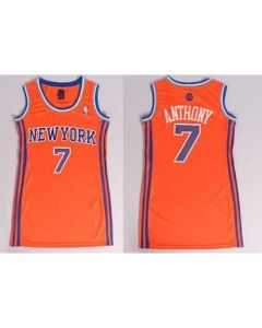 Knicks #7 Carmelo Anthony Orange Women's Dress Stitched NBA Jersey