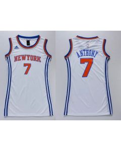 Knicks #7 Carmelo Anthony White Women's Dress Stitched NBA Jersey
