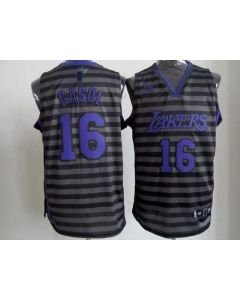 Lakers #16 Pau Gasol Black/Grey Groove Stitched NBA Jersey