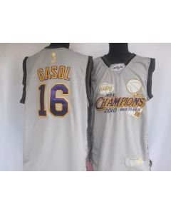 Lakers #16 Pau Gasol Grey 2010 Finals Champions Stitched NBA Jersey