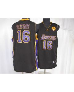 Lakers #16 Pau Gasol Stitched Black Purple Number Final Patch NBA Jersey