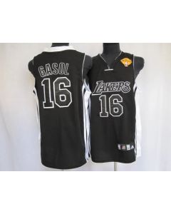 Lakers #16 Pau Gasol Stitched Black Shadow Final Patch NBA Jersey