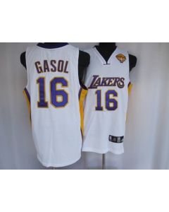 Lakers #16 Pau Gasol Stitched White Final Patch NBA Jersey