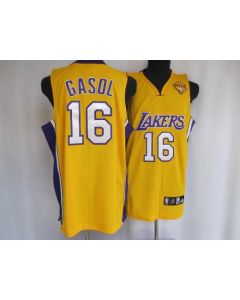 Lakers #16 Pau Gasol Stitched Yellow Final Patch NBA Jersey