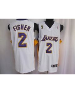 Lakers #2 Derek Fisher Stitched White Champion Patch NBA Jersey