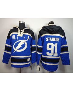 Lightning #91 Steven Stamkos Blue Sawyer Hooded Sweatshirt Stitched NHL Jersey