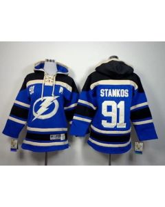 Lightning #91 Steven Stamkos Royal Blue Sawyer Hooded Sweatshirt Stitched Youth NHL Jersey