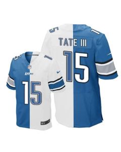 Lions #15 Golden Tate III Blue/White Men's Stitched NFL Elite Split Jersey