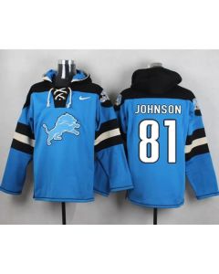 Lions #81 Calvin Johnson Blue Player Pullover NFL Hoodie