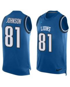 Lions #81 Calvin Johnson Blue Team Color Men's Stitched NFL Limited Tank Top Jersey