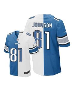 Lions #81 Calvin Johnson Blue/White Men's Stitched NFL Elite Split Jersey