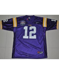 LSU Tigers #12 Jarrett Lee Purple 2012 BCS Championship Patch Stitched NCAA Jersey