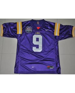 LSU Tigers #9 Jordan Jefferson Purple 2012 BCS Championship Patch Stitched NCAA Jersey
