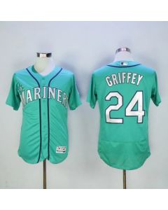 Mariners #24 Ken Griffey Green Flexbase Authentic Collection 2016 Hall Of Fame Patch Stitched MLB Jersey