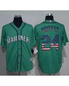 Mariners #24 Ken Griffey Green USA Flag Fashion Stitched MLB Jersey