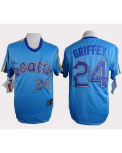 Mariners #24 Ken Griffey Light Blue Cooperstown Throwback Stitched MLB Jersey
