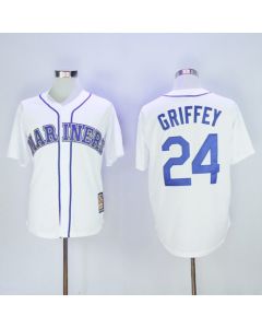 Mariners #24 Ken Griffey White Cooperstown 2016 Hall Of Fame Patch Stitched MLB Jersey