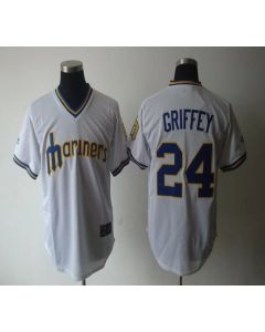 Mariners #24 Ken Griffey White Cooperstown Throwback Stitched MLB Jersey