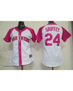 Mariners #24 Ken Griffey White/Pink Women's Splash Fashion Stitched MLB Jersey