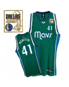 Mavericks 2011 Champion Patch #41 Dirk Nowitzki Green Stitched NBA Jersey